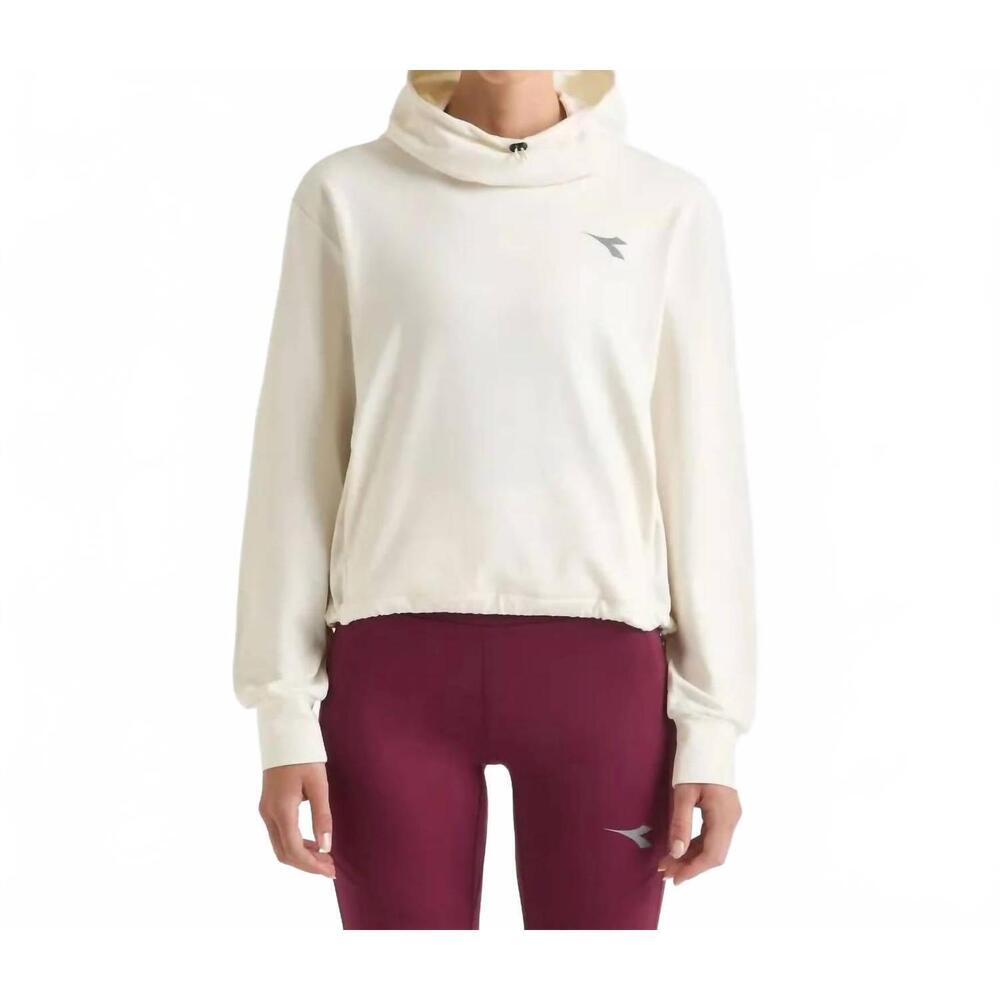NEW DIADORA lightweight jersey pullover hoodie run crew top in whisper white